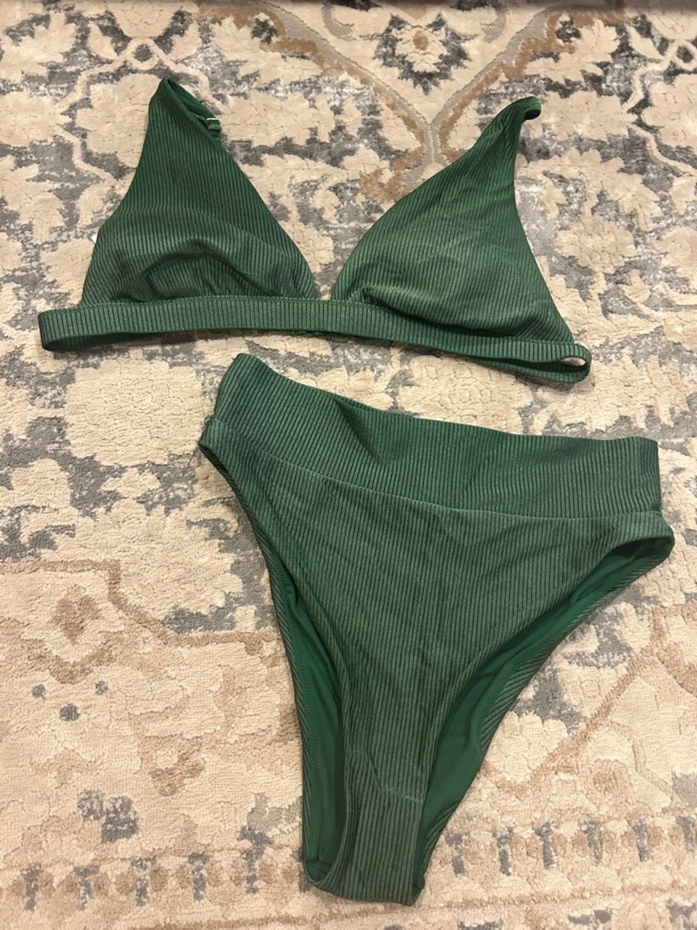 aerie Ribbed High-Cut Cheeky Bikini Bottoms in Dark Green